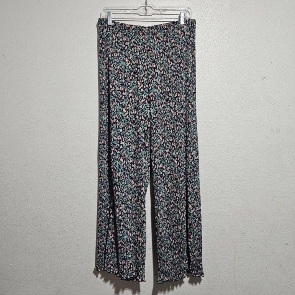 Dressed in Lala Louis Luxe Pleated Pants Floral Micro Print Flower Blue Green XL